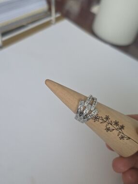 BP_ " Woven From Longing" Rhodium Multi-Band Cubic Zirconia Ring